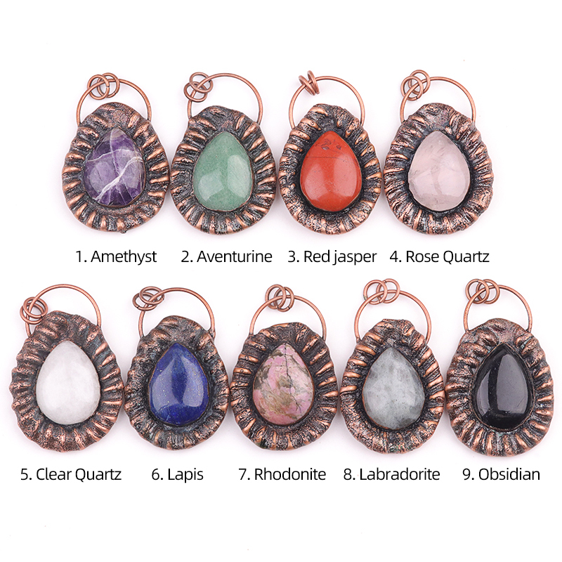 Handcrafted Retro Red Copper Pendant with Teardrop Crystal for Making Jewelry SP1912C