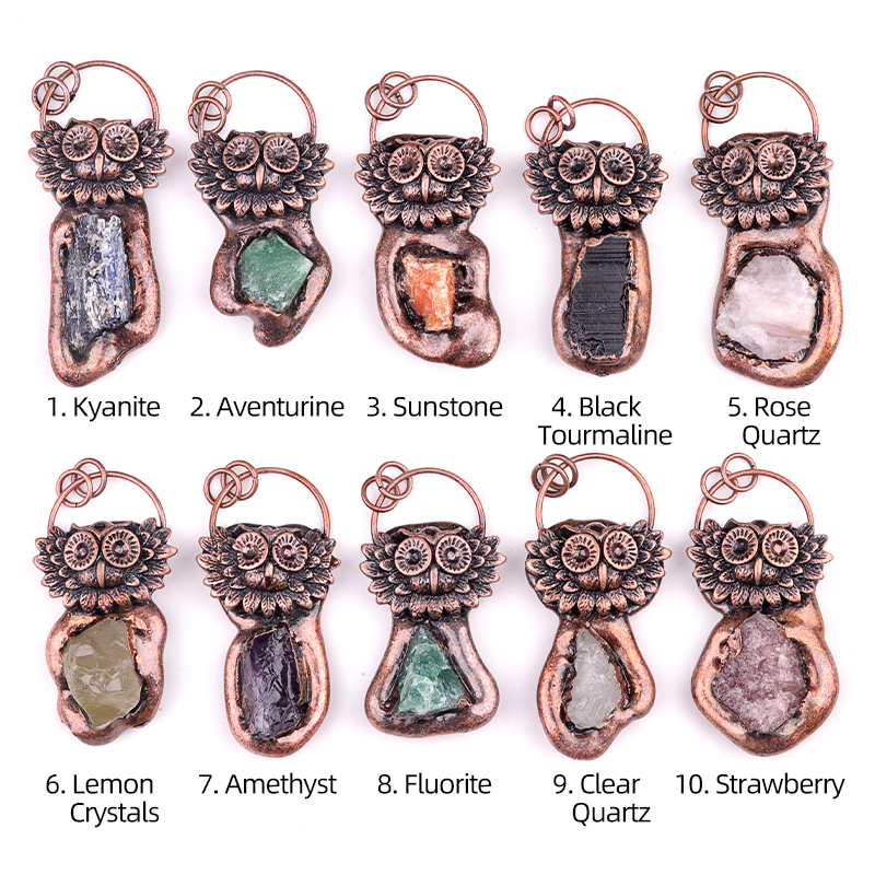Natural Raw Gemstone Nugget Handcrafted Retro Red Copper OwlPendant for Making Jewelry SP1915C
