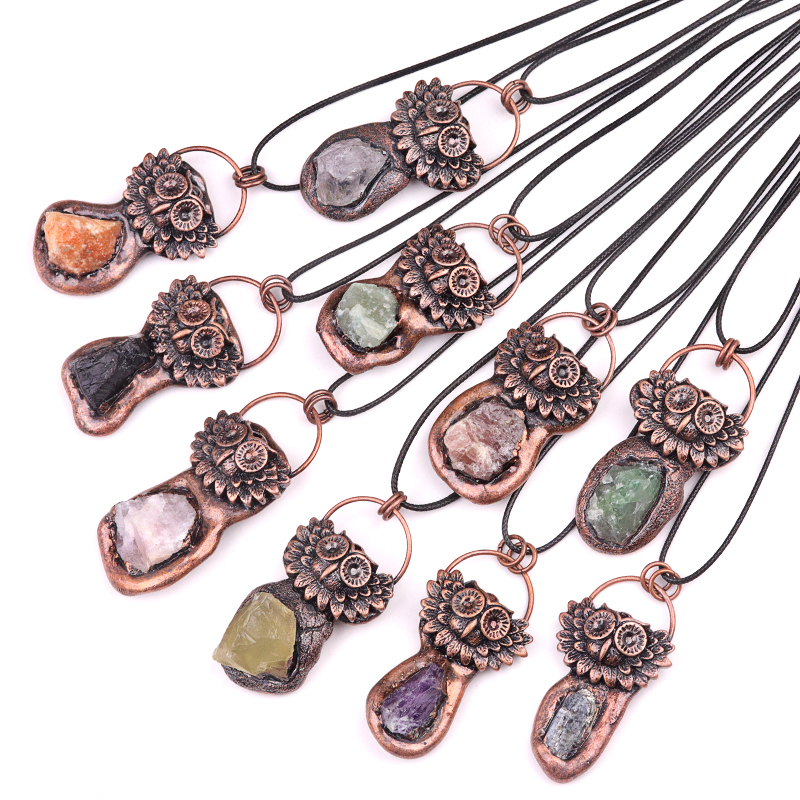 Natural Raw Gemstone Nugget Handcrafted Retro Red Copper OwlPendant for Making Jewelry SP1915C
