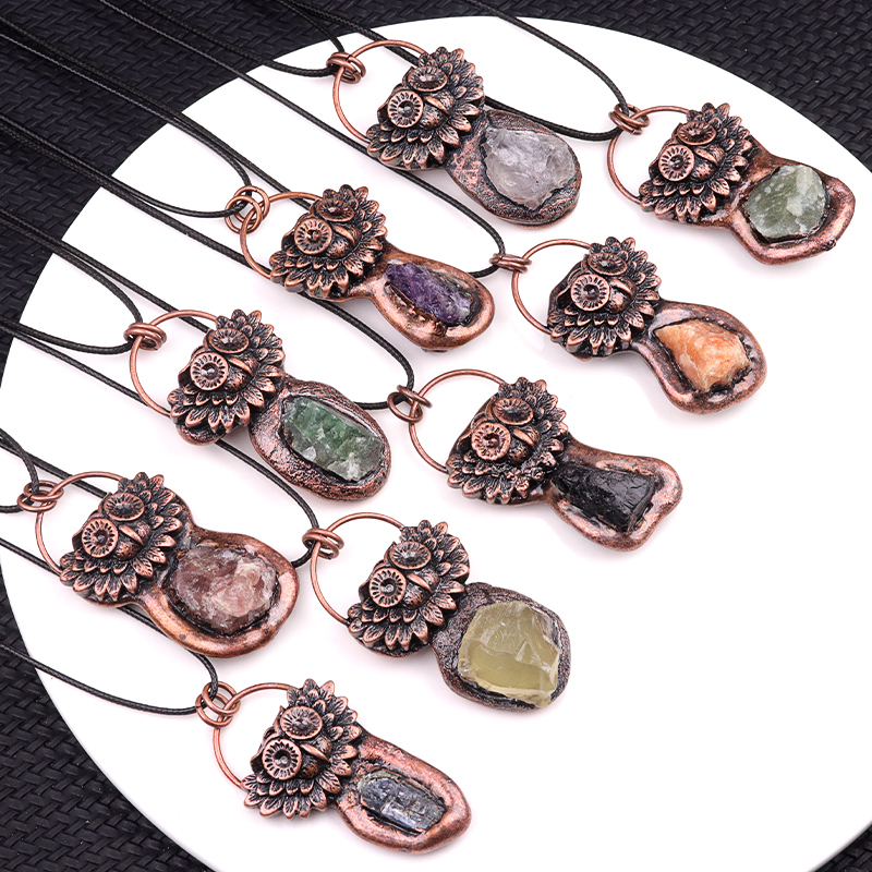 Natural Raw Gemstone Nugget Handcrafted Retro Red Copper OwlPendant for Making Jewelry SP1915C