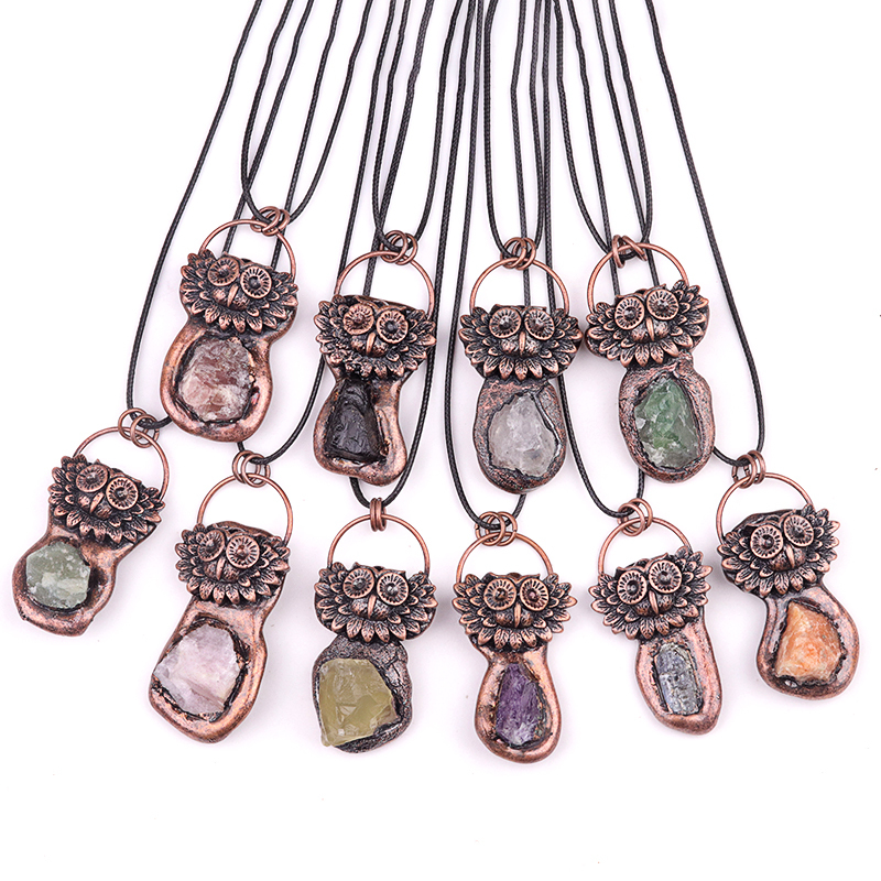 Natural Raw Gemstone Nugget Handcrafted Retro Red Copper OwlPendant for Making Jewelry SP1915C