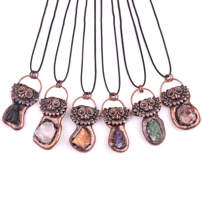 Natural Raw Gemstone Nugget Handcrafted Retro Red Copper OwlPendant for Making Jewelry SP1915C