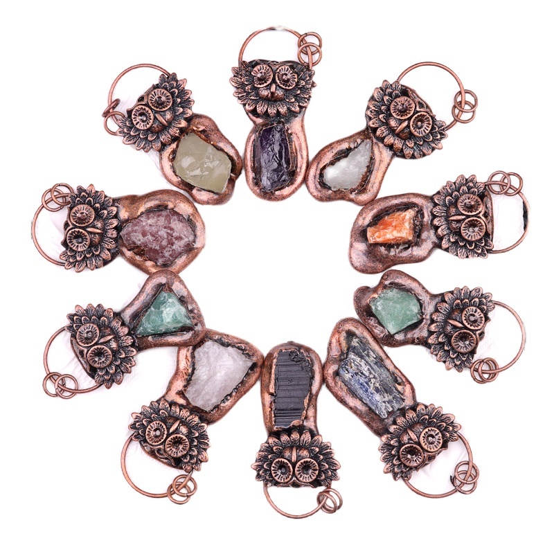 Natural Raw Gemstone Nugget Handcrafted Retro Red Copper OwlPendant for Making Jewelry SP1915C