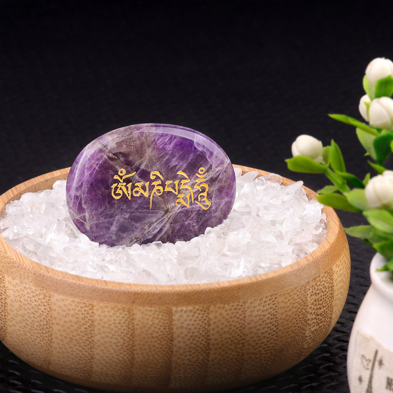 Thumb Worry Stone for Anxiety Stress Relief Meditation Home Decor-"Om Mani Padme Hum"