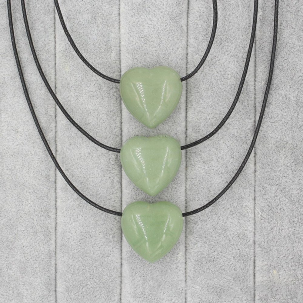 25MM Gemstone Heart  Drilled 3MM Side Hole Necklace for Women Men Black Cord