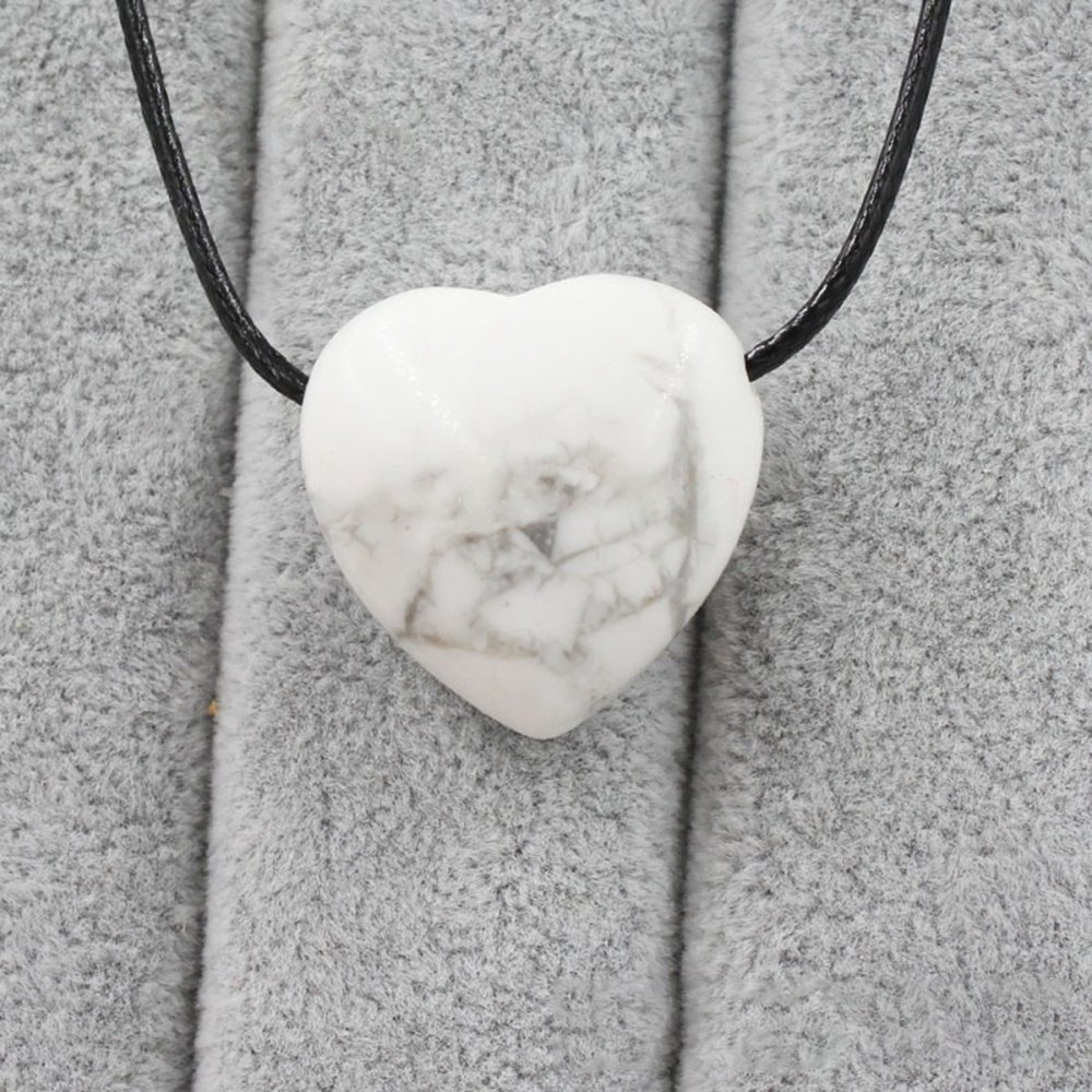 25MM Gemstone Heart  Drilled 3MM Side Hole Necklace for Women Men Black Cord