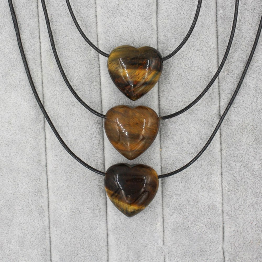 25MM Gemstone Heart  Drilled 3MM Side Hole Necklace for Women Men Black Cord