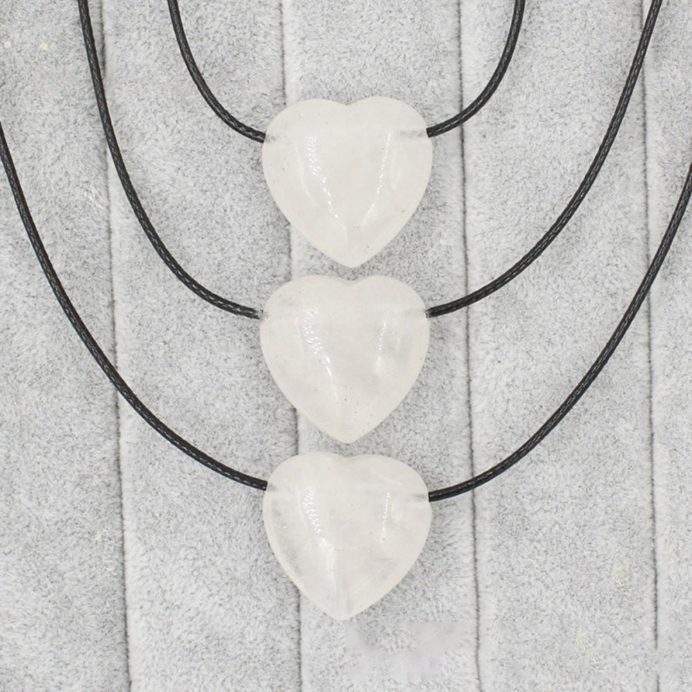 25MM Gemstone Heart  Drilled 3MM Side Hole Necklace for Women Men Black Cord