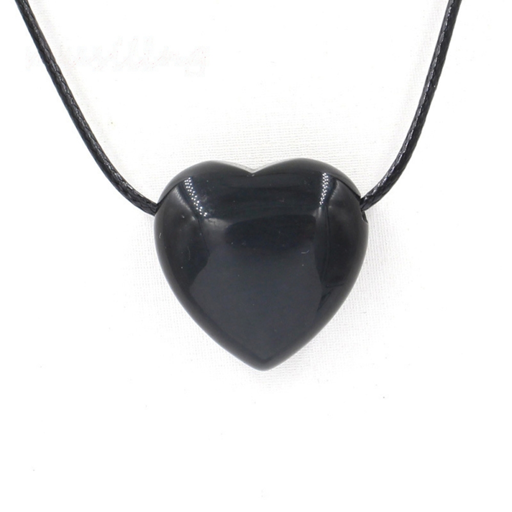 25MM Gemstone Heart  Drilled 3MM Side Hole Necklace for Women Men Black Cord