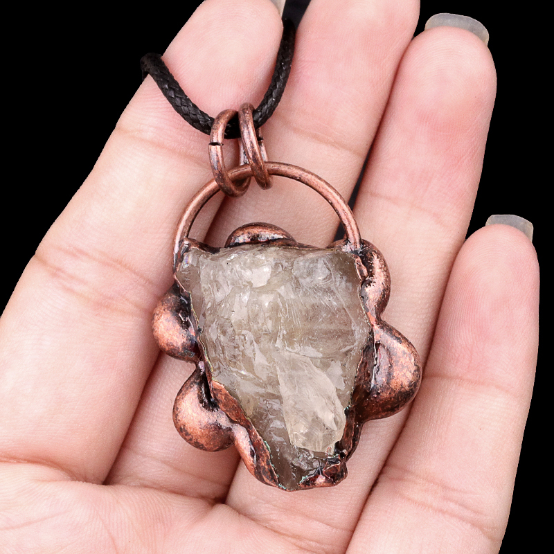 Natural Raw Gemstone Nugget Handcrafted Retro Red Copper Sunflower Pendant for Making Jewelry SP1914C