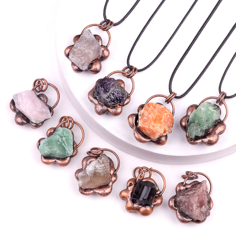 Natural Raw Gemstone Nugget Handcrafted Retro Red Copper Sunflower Pendant for Making Jewelry SP1914C