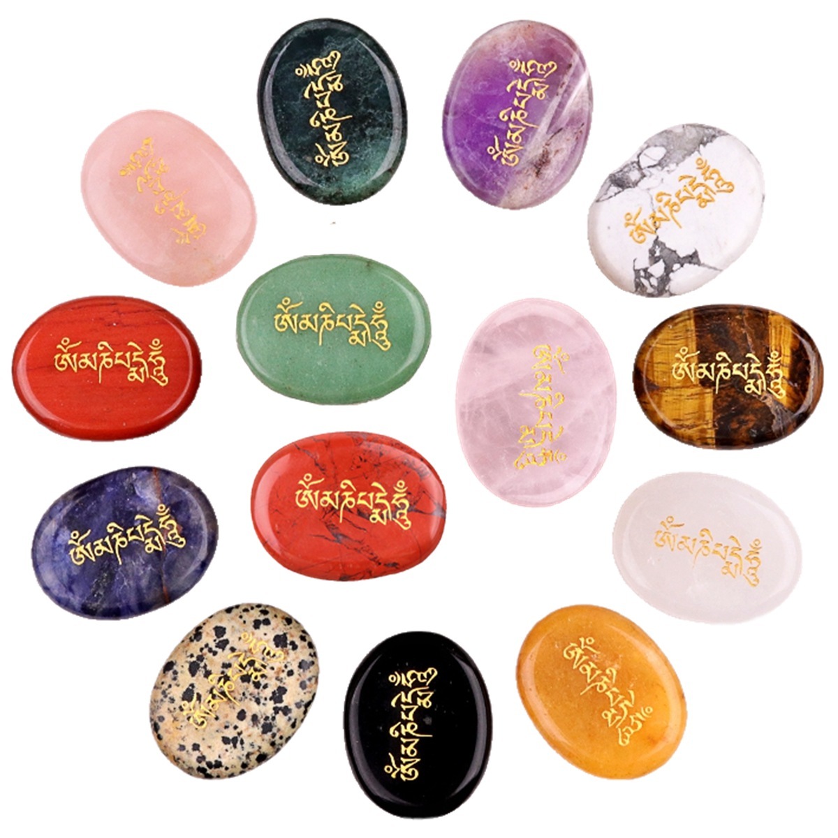Thumb Worry Stone for Anxiety Stress Relief Meditation Home Decor-"Om Mani Padme Hum"