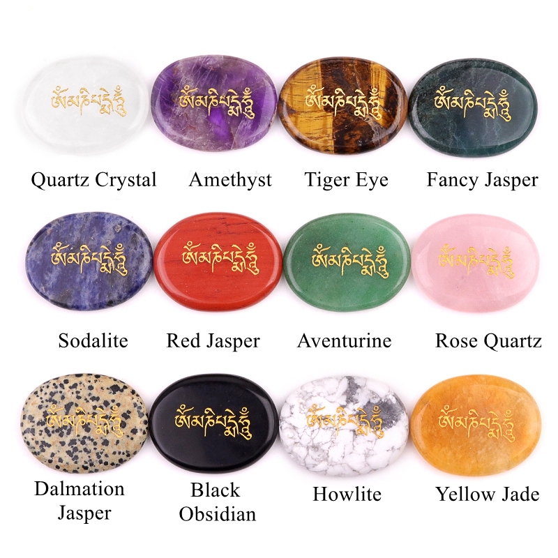 Thumb Worry Stone for Anxiety Stress Relief Meditation Home Decor-"Om Mani Padme Hum"