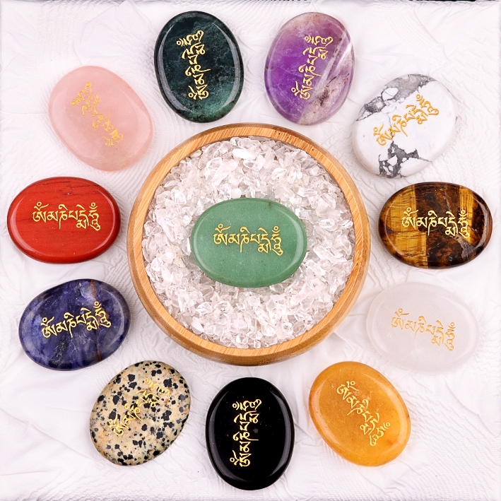 Thumb Worry Stone for Anxiety Stress Relief Meditation Home Decor-"Om Mani Padme Hum"