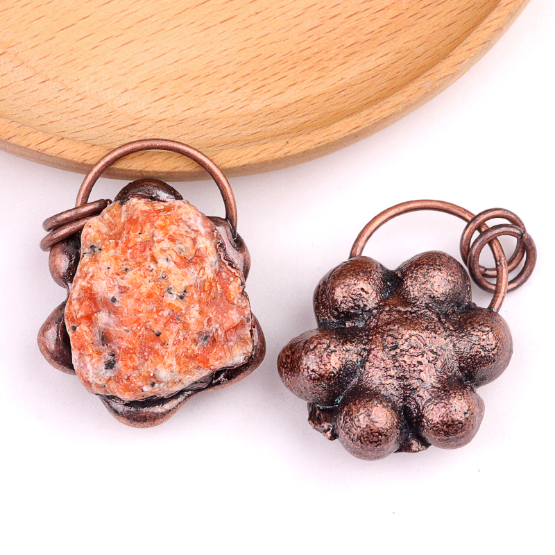 Natural Raw Gemstone Nugget Handcrafted Retro Red Copper Sunflower Pendant for Making Jewelry SP1915C