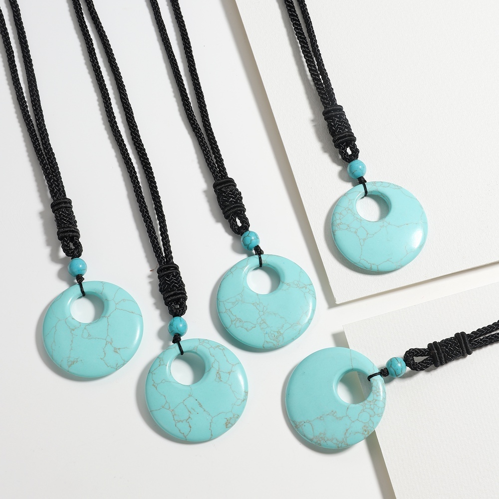 30MM Pingan Gemstone Pendant Necklace Adjustable Rope