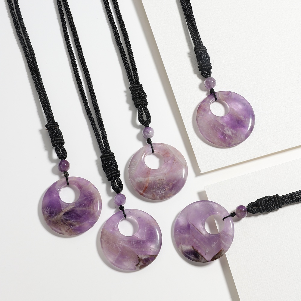 30MM Pingan Gemstone Pendant Necklace Adjustable Rope