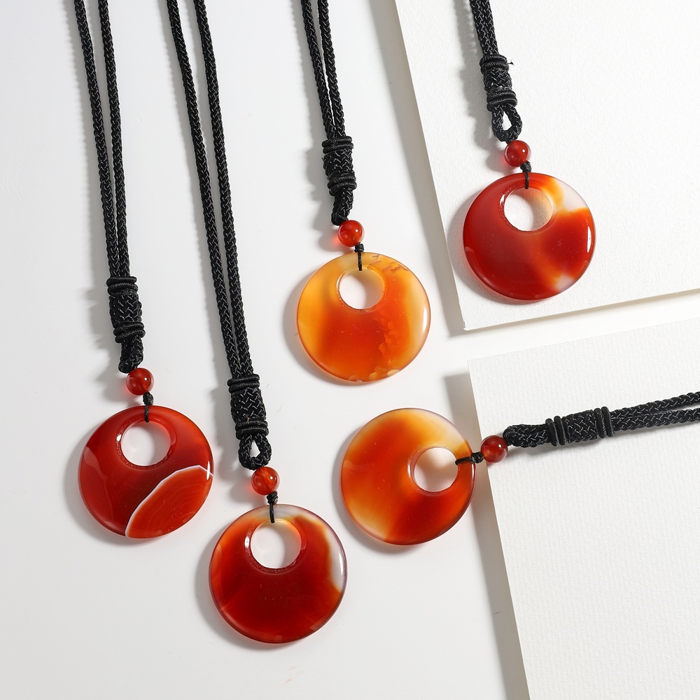 30MM Pingan Gemstone Pendant Necklace Adjustable Rope