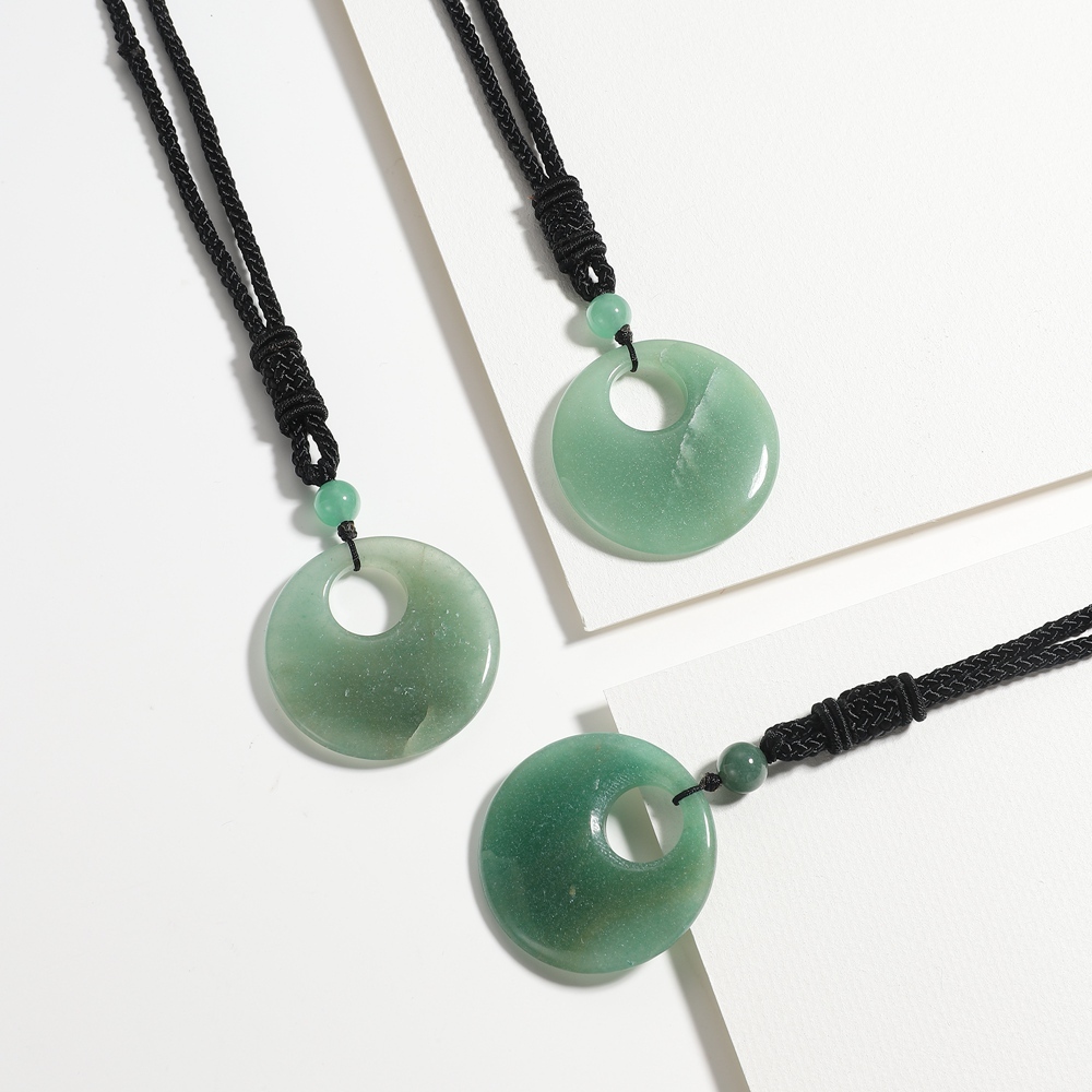 30MM Pingan Gemstone Pendant Necklace Adjustable Rope