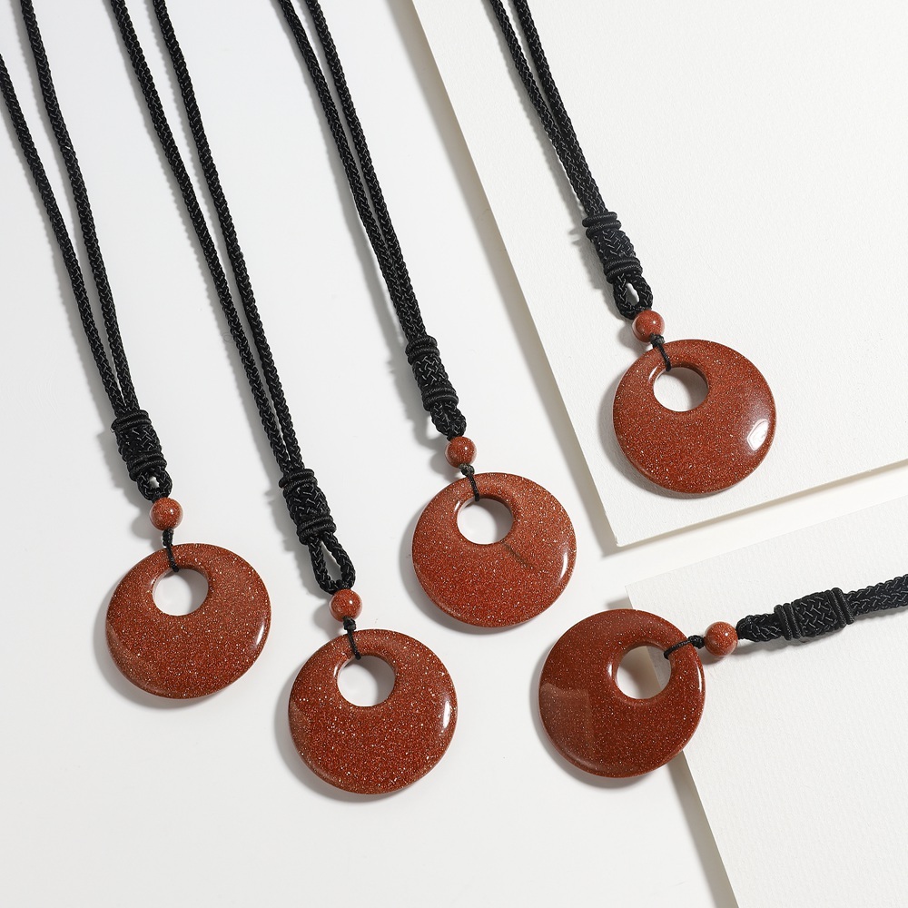 30MM Pingan Gemstone Pendant Necklace Adjustable Rope