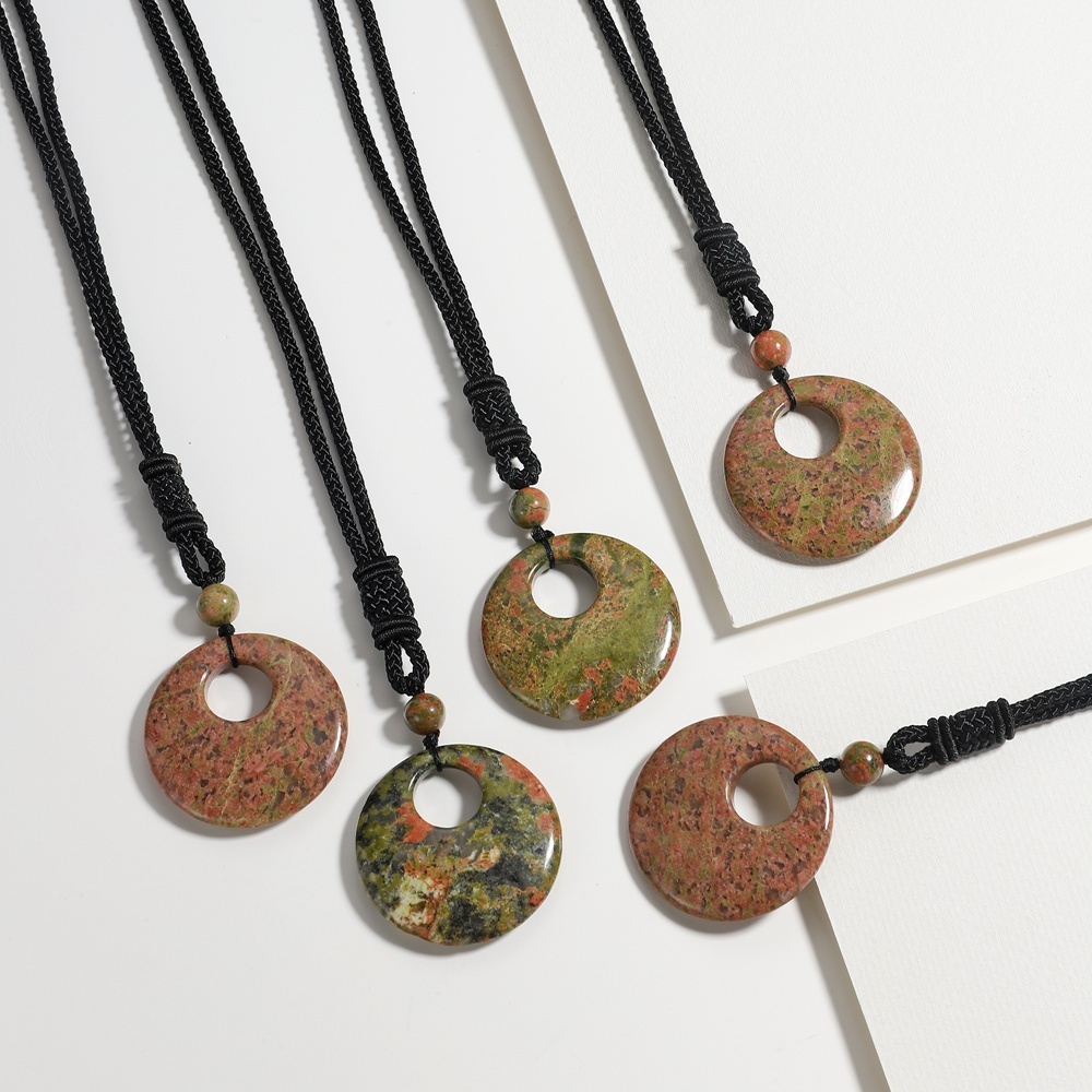 30MM Pingan Gemstone Pendant Necklace Adjustable Rope