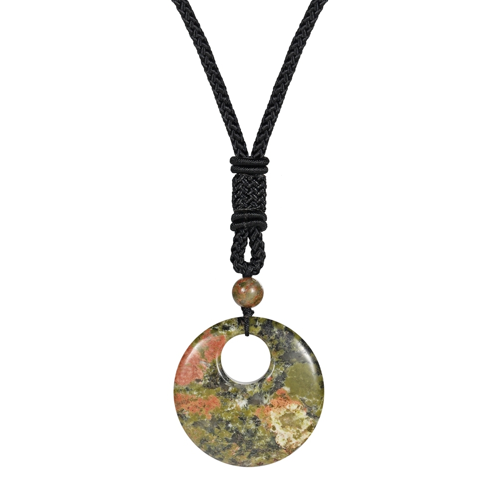 30MM Pingan Gemstone Pendant Necklace Adjustable Rope