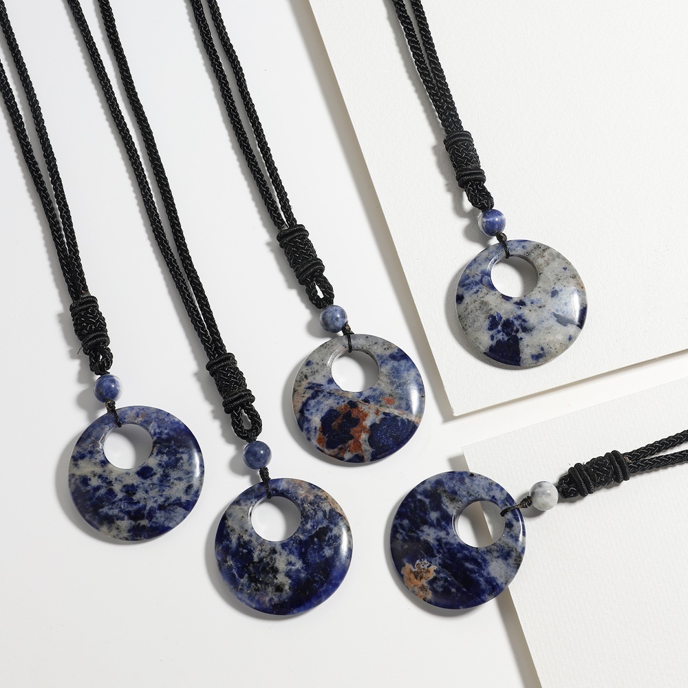 30MM Pingan Gemstone Pendant Necklace Adjustable Rope