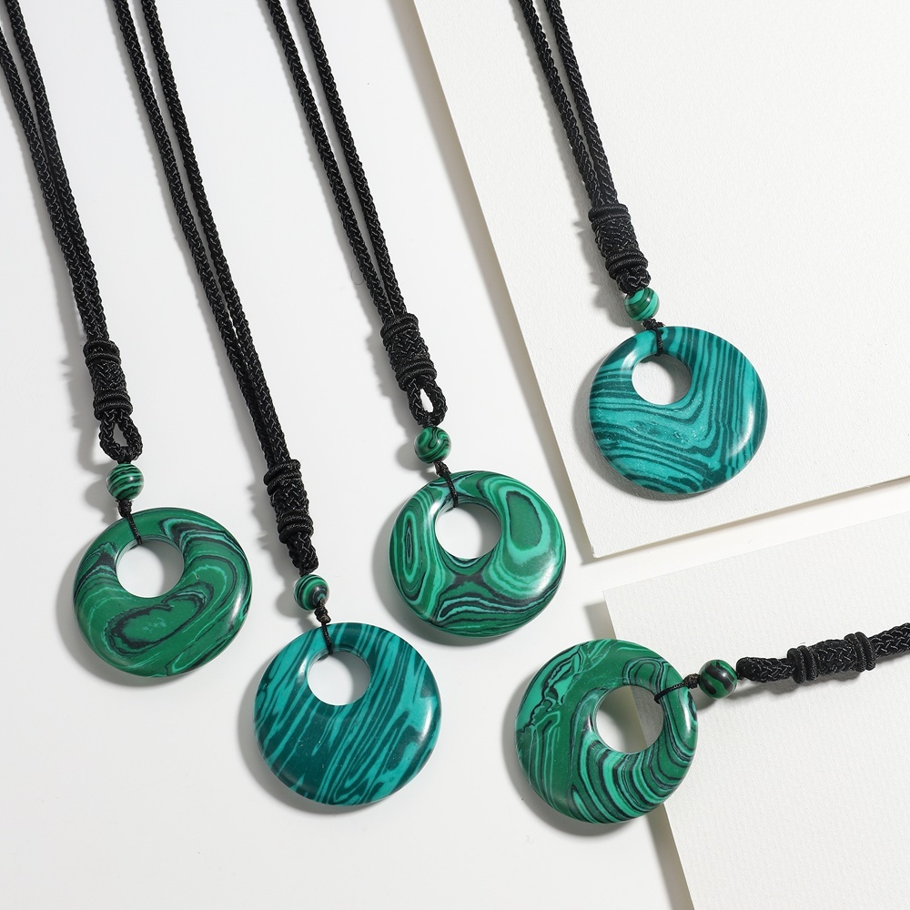 30MM Pingan Gemstone Pendant Necklace Adjustable Rope