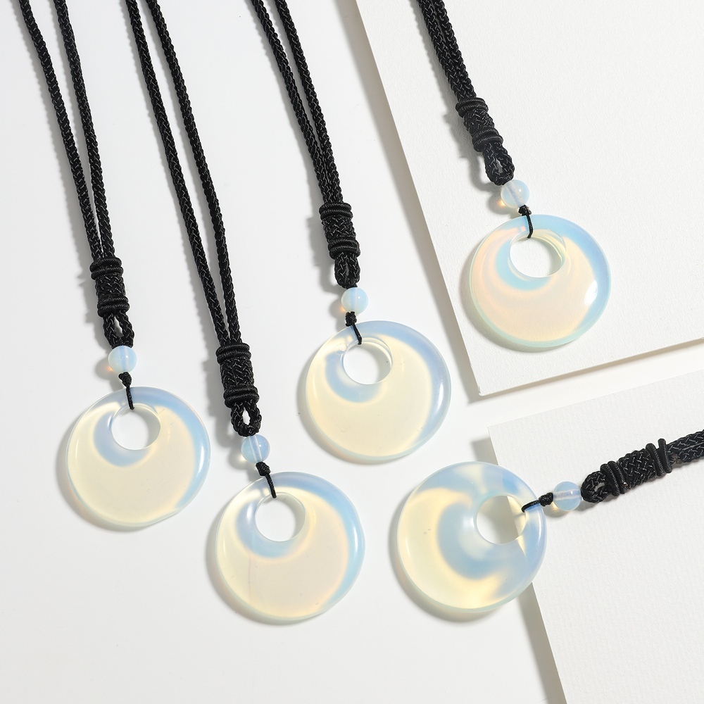 30MM Pingan Gemstone Pendant Necklace Adjustable Rope