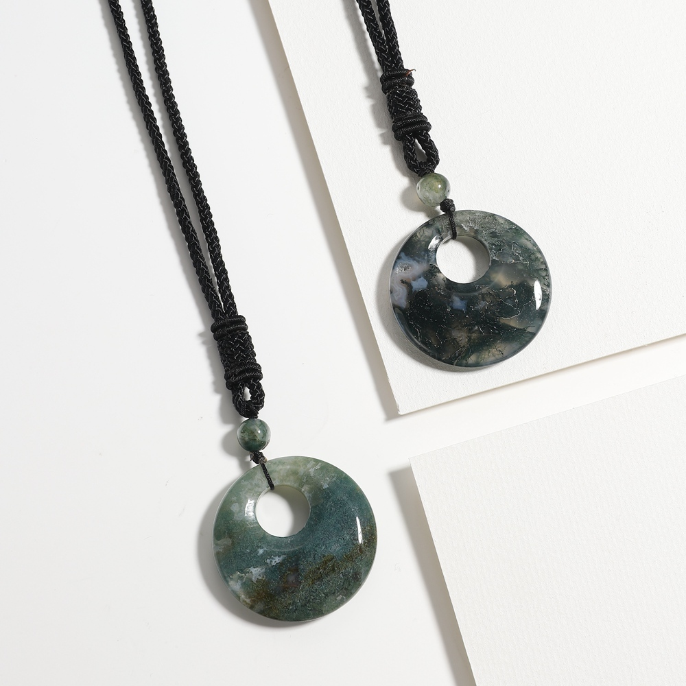 30MM Pingan Gemstone Pendant Necklace Adjustable Rope