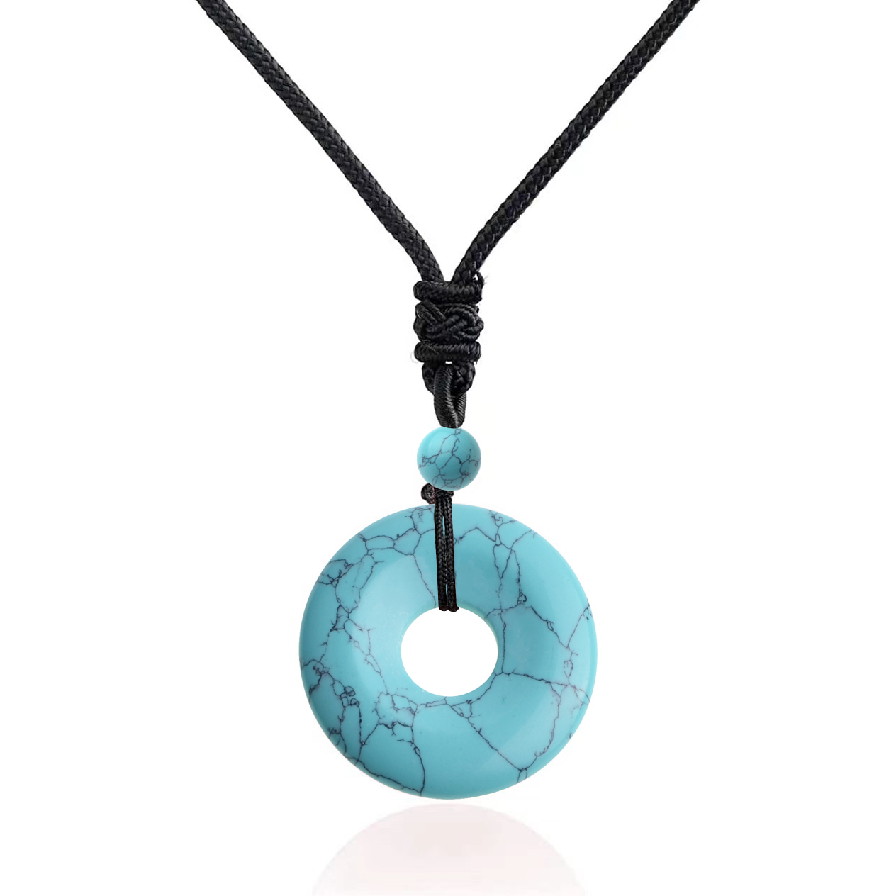 30MM Round Disc Lucky Coin Pingan Pendant Necklace Adjustable Rope Polished Crystal Amulet Peace Circle Donut Stone Jewelry