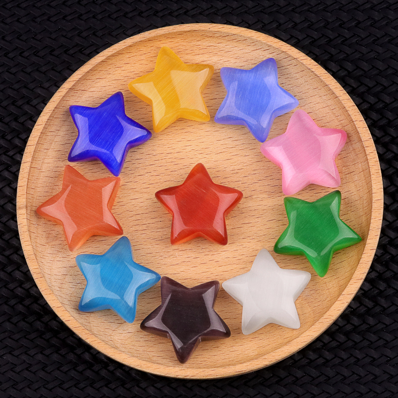 30MM Star Cat Eye Thumb Pocket Worry Crystal Polished Gemstone for DIY Meditation Reiki Balancing Decoration Witchcraft Meditation Collection