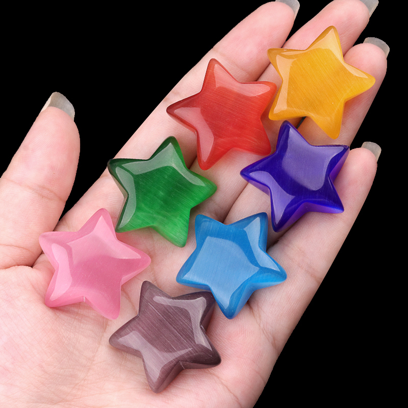 30MM Star Cat Eye Thumb Pocket Worry Crystal Polished Gemstone for DIY Meditation Reiki Balancing Decoration Witchcraft Meditation Collection