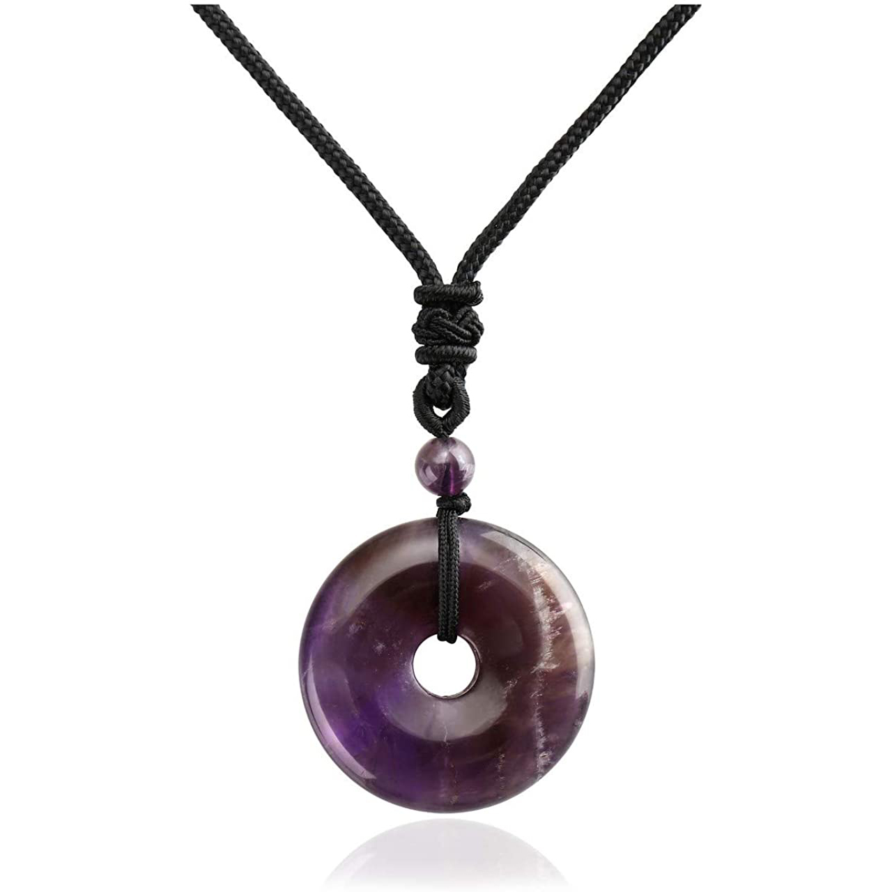 30MM Round Disc Lucky Coin Pingan Pendant Necklace Adjustable Rope Polished Crystal Amulet Peace Circle Donut Stone Jewelry