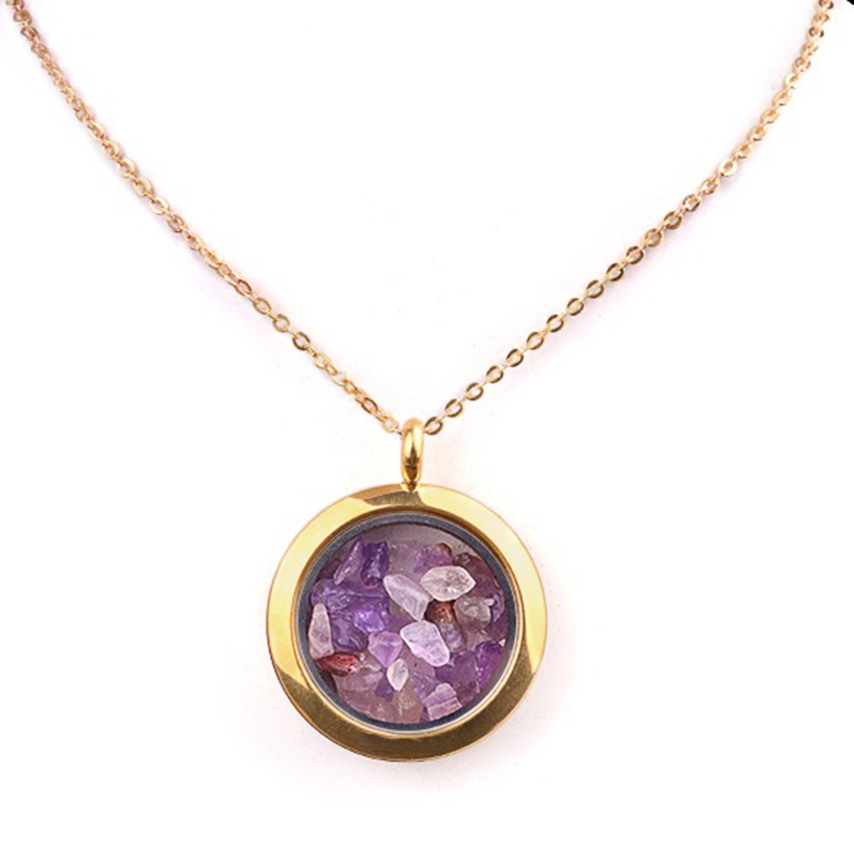 Gold Stainless Steel Living Memory Floating Locket Chamrs Gemstone Pendant Necklace