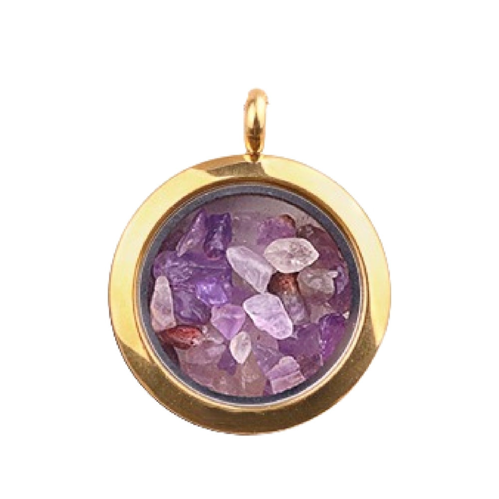 Gold Stainless Steel Living Memory Floating Locket Chamrs Gemstone Pendant Necklace 45cm Blalck Cord