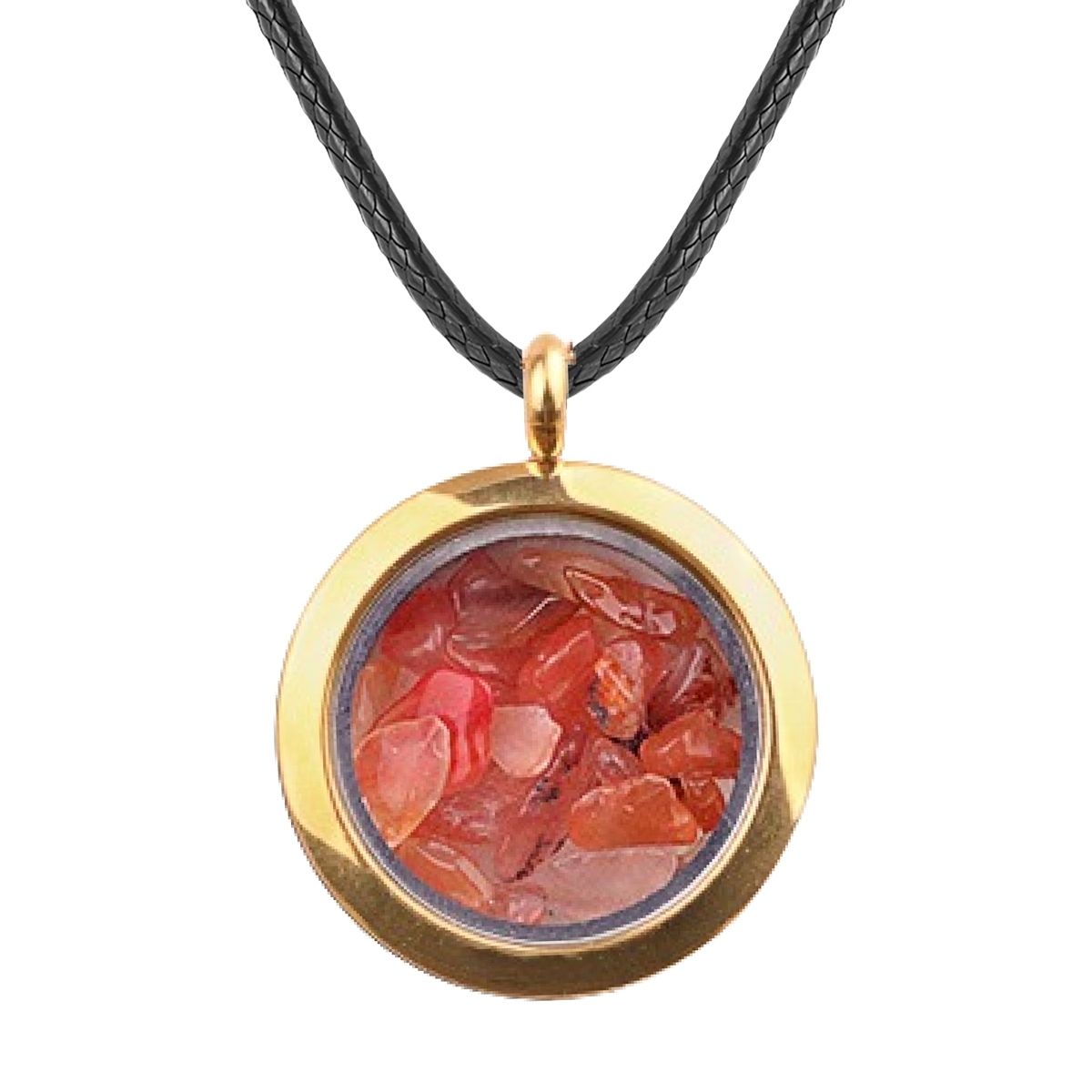 Gold Stainless Steel Living Memory Floating Locket Chamrs Gemstone Pendant Necklace 45cm Blalck Cord