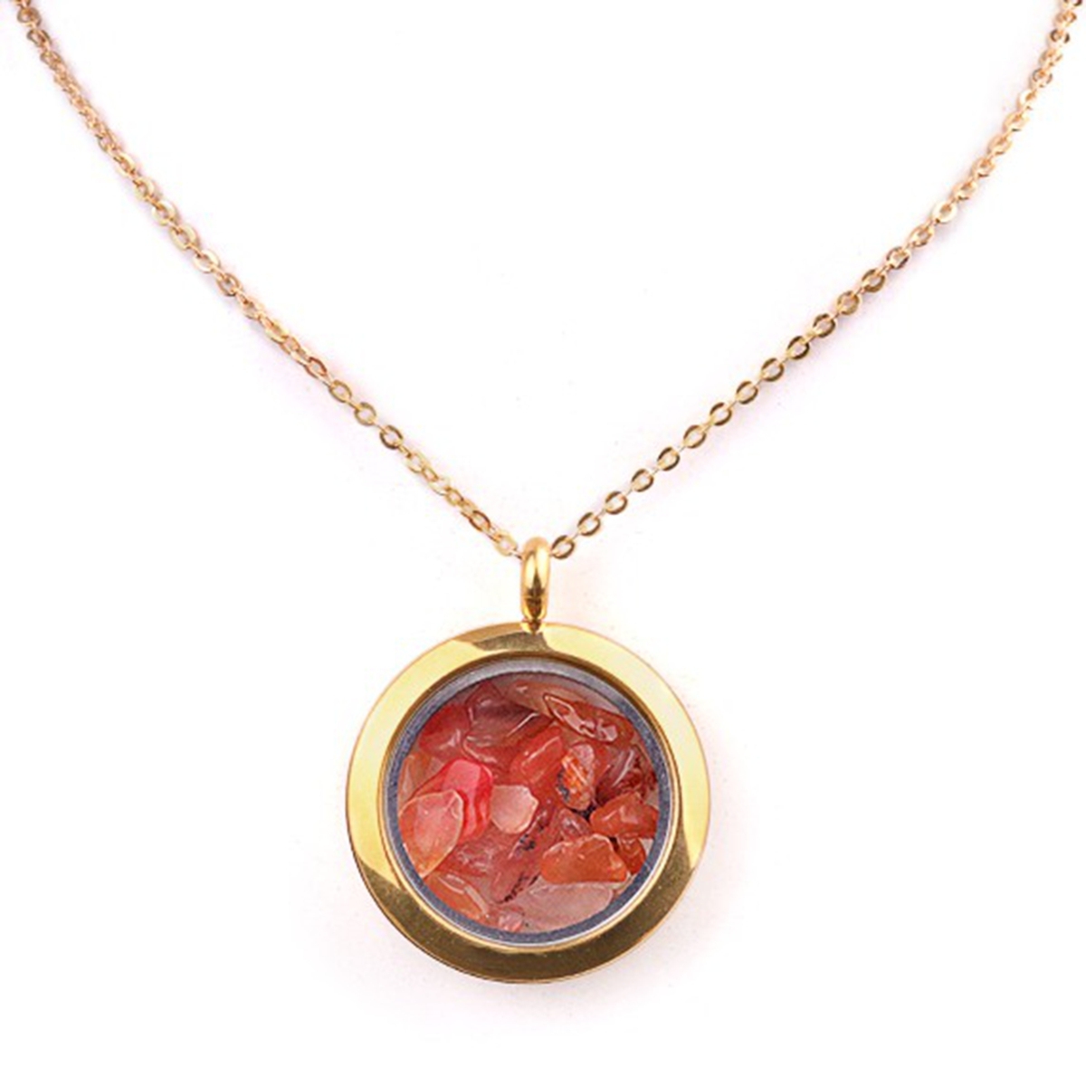 Gold Stainless Steel Living Memory Floating Locket Chamrs Gemstone Pendant Necklace