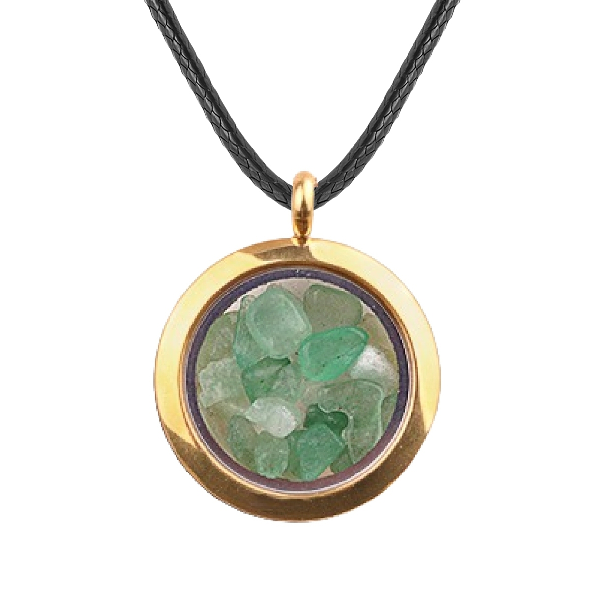 Gold Stainless Steel Living Memory Floating Locket Chamrs Gemstone Pendant Necklace 45cm Blalck Cord
