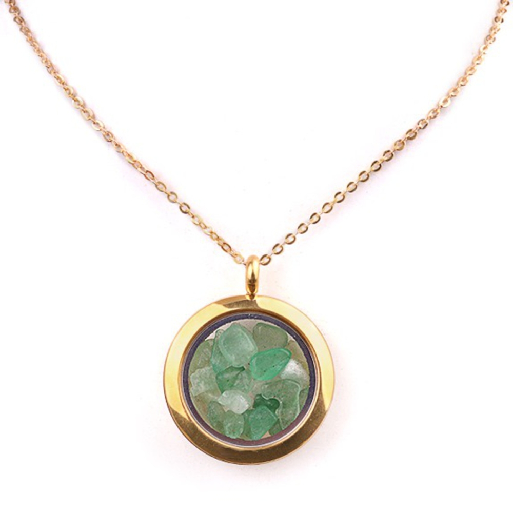 Gold Stainless Steel Living Memory Floating Locket Chamrs Gemstone Pendant Necklace