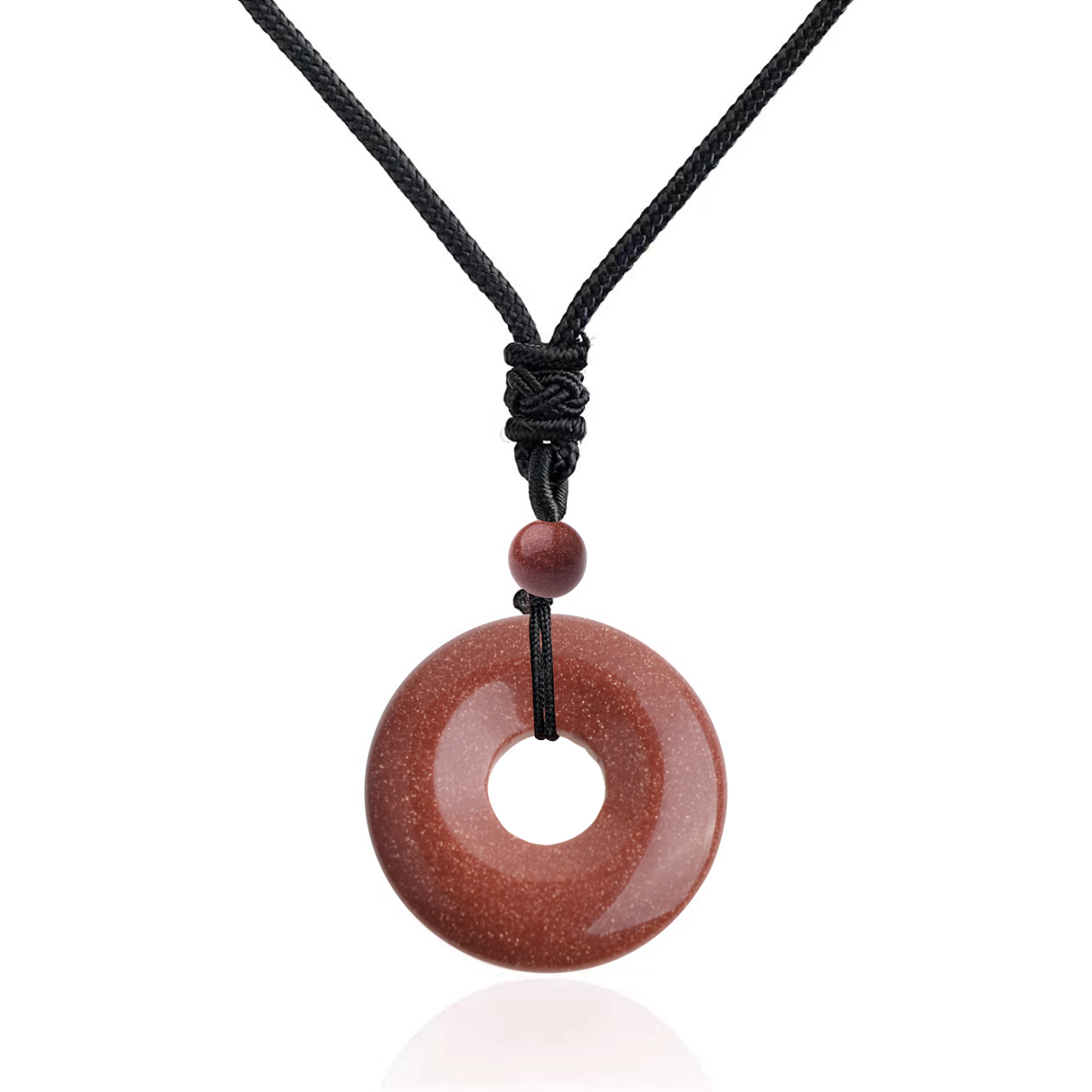 30MM Round Disc Lucky Coin Pingan Pendant Necklace Adjustable Rope Polished Crystal Amulet Peace Circle Donut Stone Jewelry