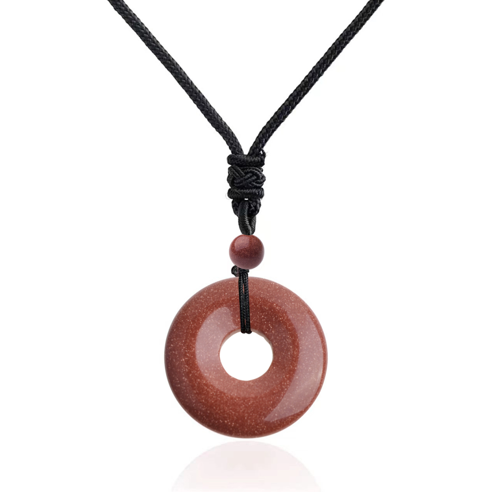 30MM Round Disc Lucky Coin Pingan Pendant Necklace Adjustable Rope Polished Crystal Amulet Peace Circle Donut Stone Jewelry