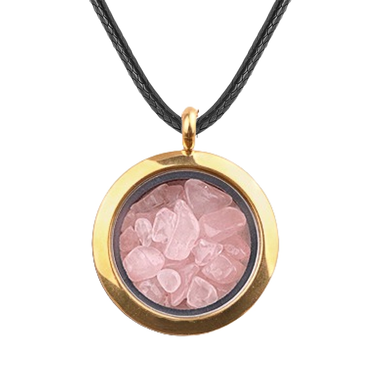 Gold Stainless Steel Living Memory Floating Locket Chamrs Gemstone Pendant Necklace 45cm Blalck Cord
