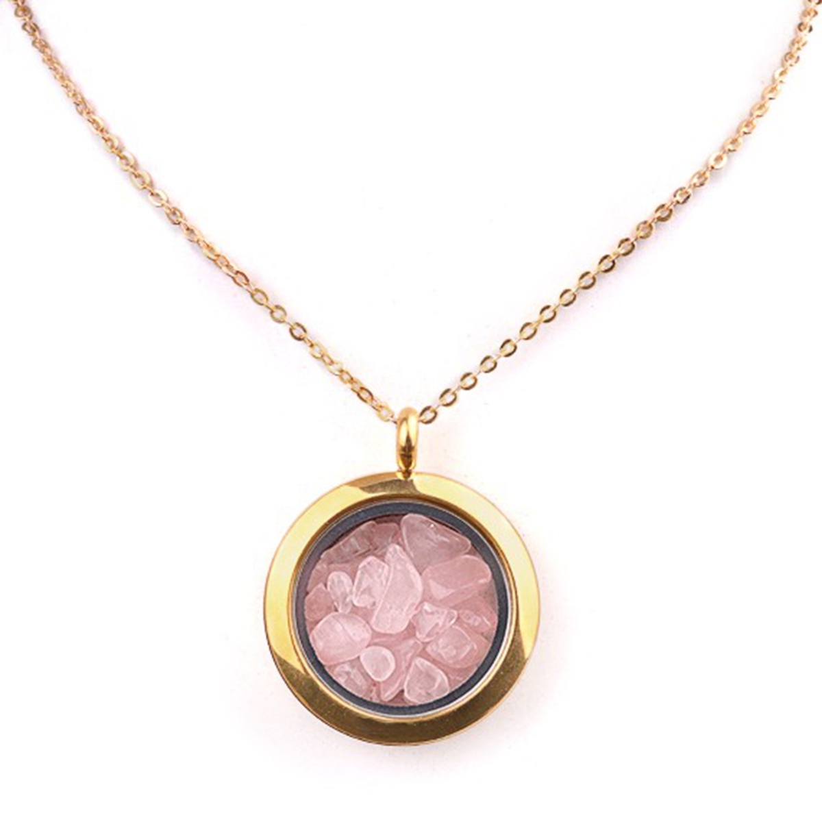Gold Stainless Steel Living Memory Floating Locket Chamrs Gemstone Pendant Necklace