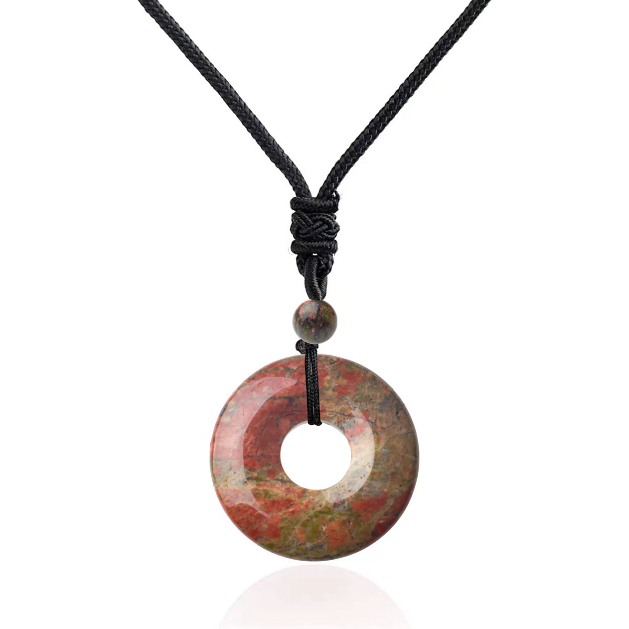30MM Round Disc Lucky Coin Pingan Pendant Necklace Adjustable Rope Polished Crystal Amulet Peace Circle Donut Stone Jewelry