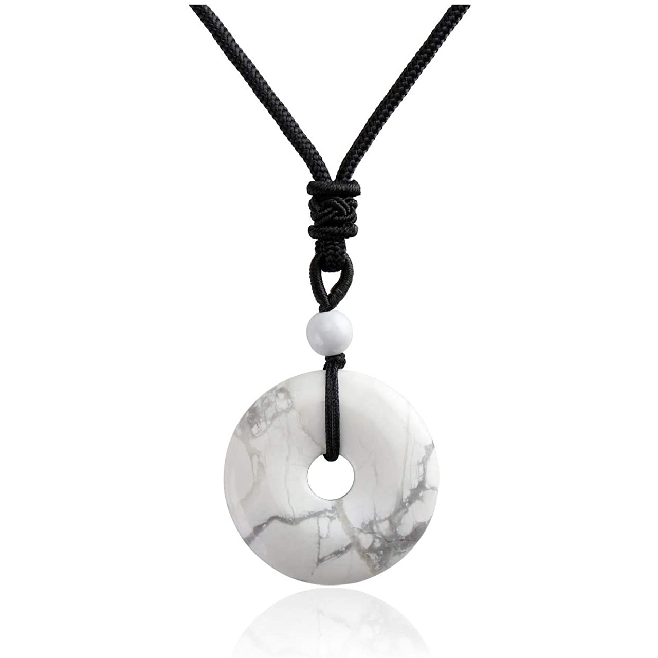 30MM Round Disc Lucky Coin Pingan Pendant Necklace Adjustable Rope Polished Crystal Amulet Peace Circle Donut Stone Jewelry