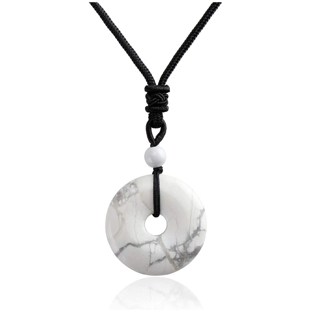 30MM Round Disc Lucky Coin Pingan Pendant Necklace Adjustable Rope Polished Crystal Amulet Peace Circle Donut Stone Jewelry