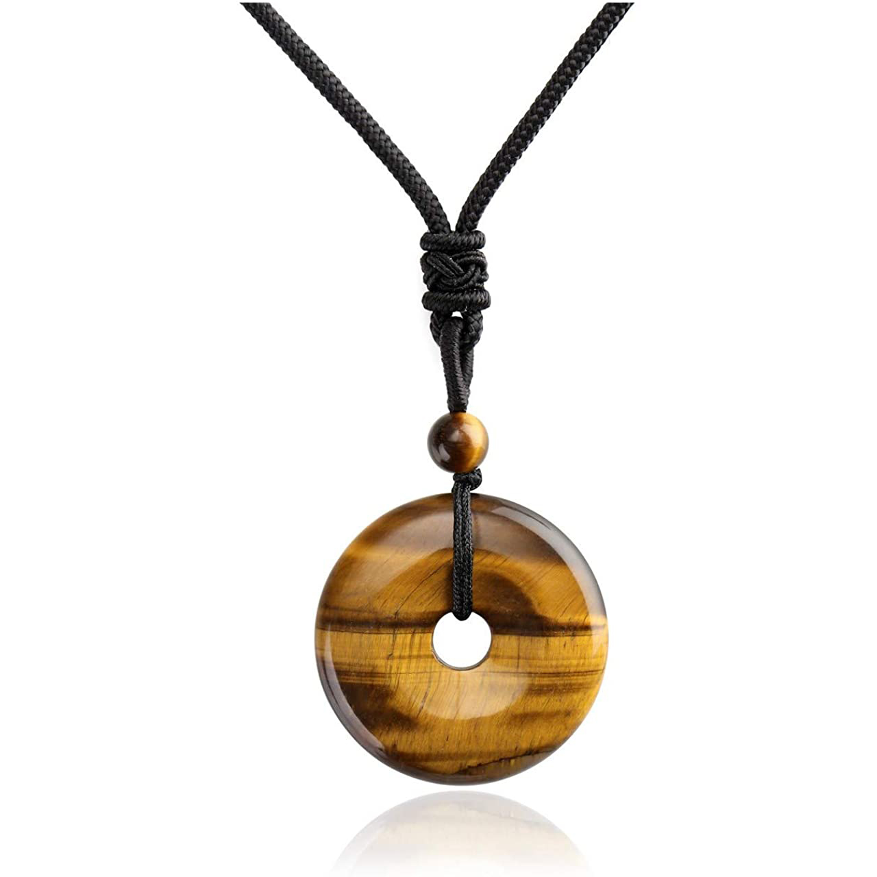 30MM Round Disc Lucky Coin Pingan Pendant Necklace Adjustable Rope Polished Crystal Amulet Peace Circle Donut Stone Jewelry