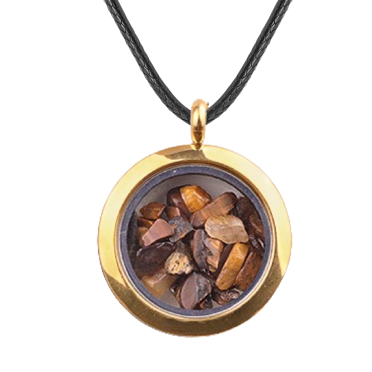 Gold Stainless Steel Living Memory Floating Locket Chamrs Gemstone Pendant Necklace 45cm Blalck Cord