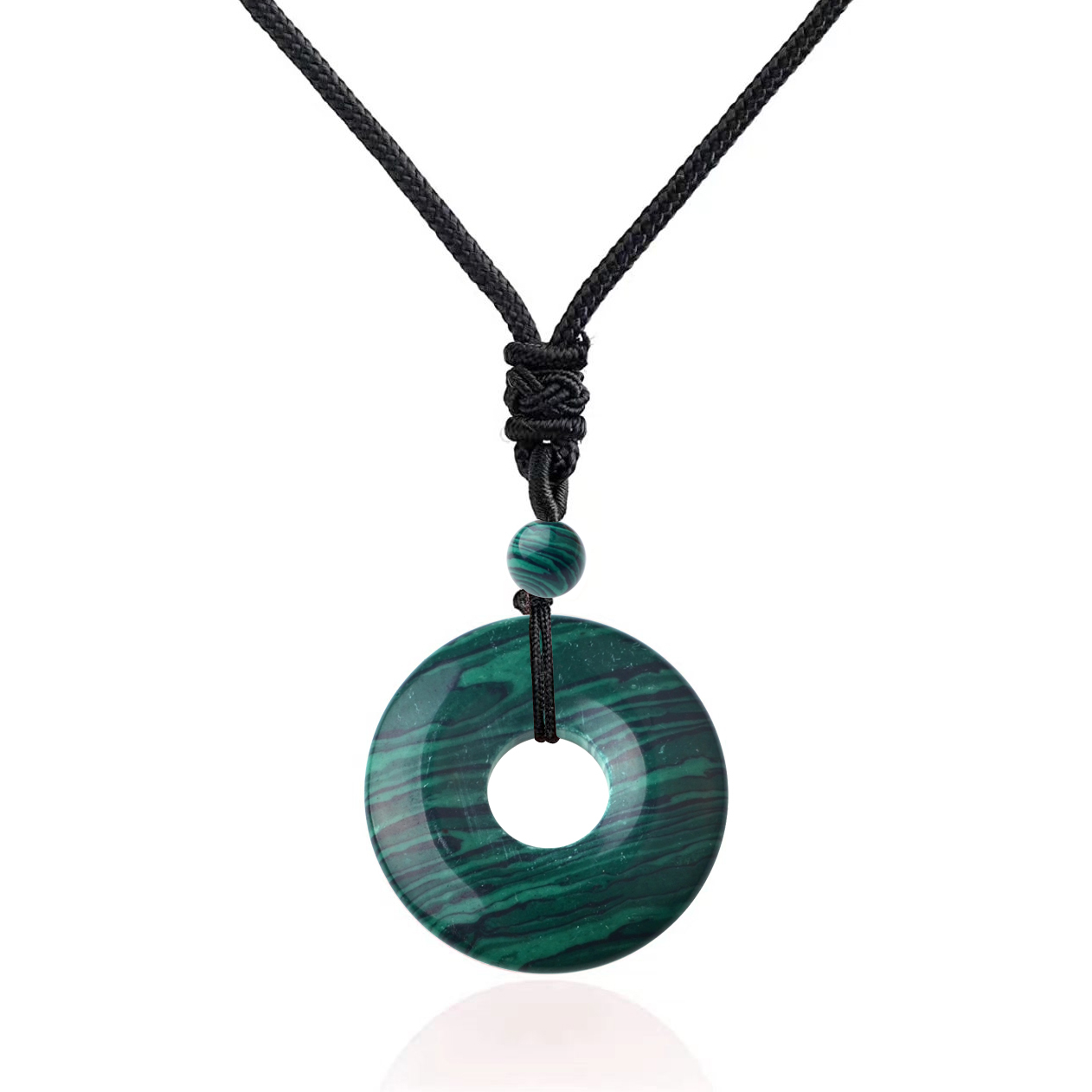 30MM Round Disc Lucky Coin Pingan Pendant Necklace Adjustable Rope Polished Crystal Amulet Peace Circle Donut Stone Jewelry